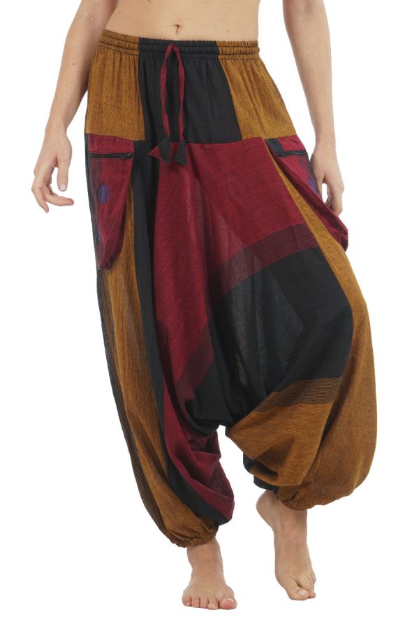 meditation harem pants - bordo-ochre-black