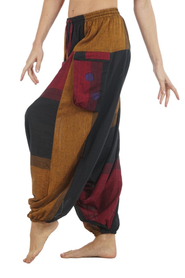 meditation harem pants - bordo-ochre-black