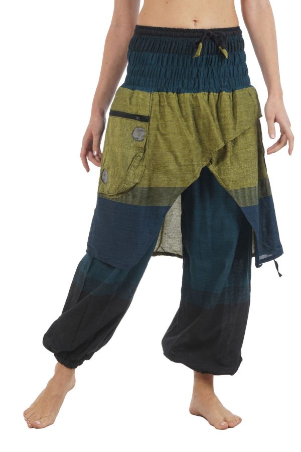 oriental pants petrol-green-black