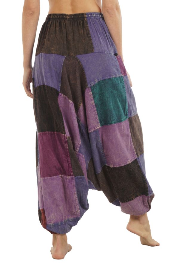 meditation patchwork pants - purple-brown-petrol green