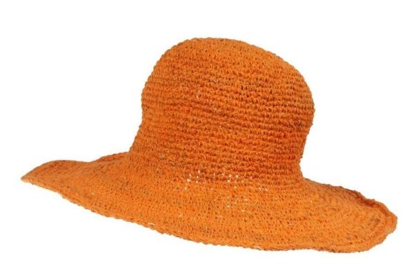 hemp - cotton - hat - large brim - plain color - orangehemp - cotton - loose knit hat - a