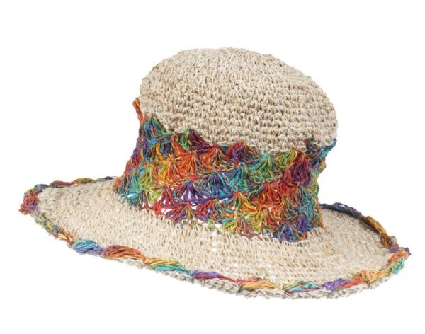 hemp - cotton - hat - summer rainbowhemp  - cotton - hat - αραιή πλέξη - a