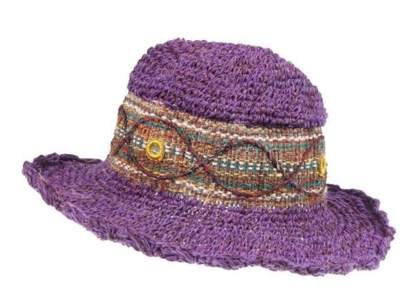 hemp - cotton - boho hat - purplehemp - cotton - loose knit hat - a