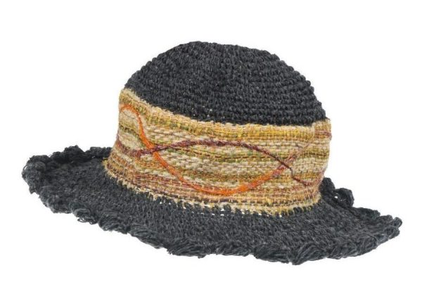 hemp - cotton - boho hat - μαύροhemp  - cotton - hat - αραιή πλέξη - a