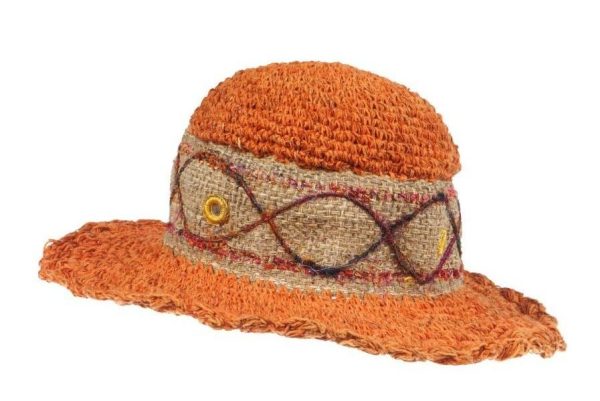 hemp - cotton - boho hat - πορτοκαλίhemp  - cotton - hat - αραιή πλέξη - a