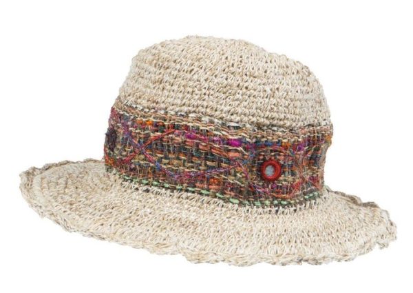 hemp - cotton - boho hat - εκρούhemp  - cotton - hat - αραιή πλέξη - a