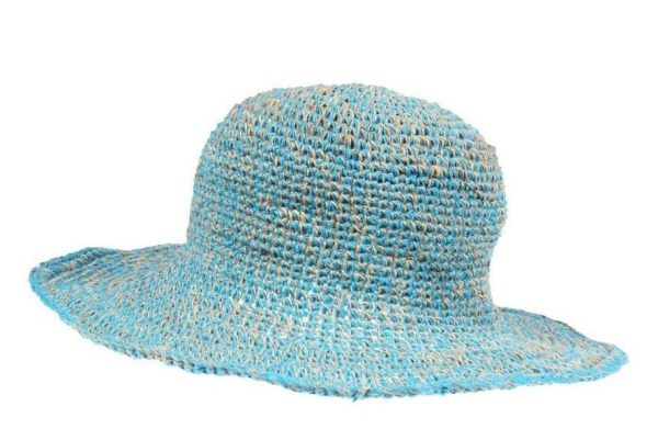 hemp - cotton - hat - plain color - turquoisehemp - cotton - loose knit hat - a