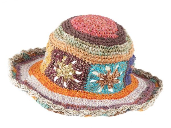 hemp - cotton - hat - multi color flower - 2