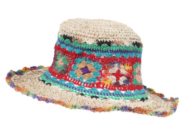 hemp -  cotton - hat - knitted flowerhemp -  cotton - hat - knitted flower