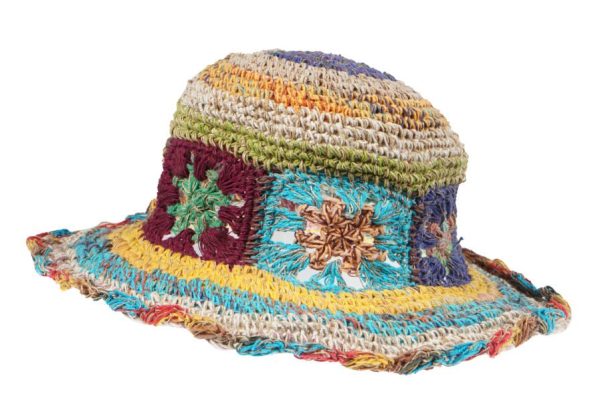 hemp - cotton - hat - πολύχρωμο λουλούδι - 1