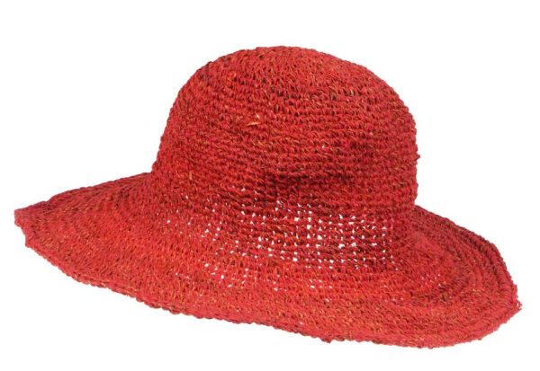 hemp - cotton -  hat - large brim - plain color - red