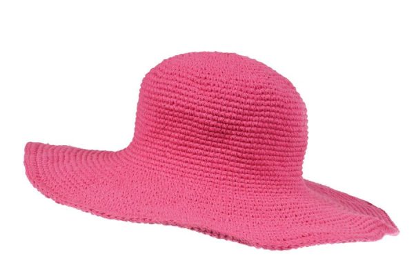 cotton - hat - large brim - plain color - dark pink