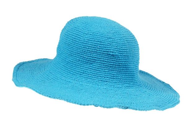 cotton - hat - large brim - plain color - turquoise