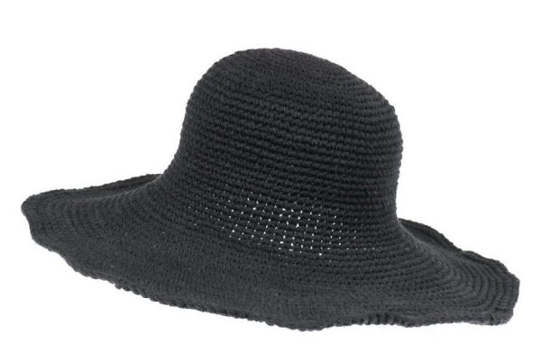 cotton -  hat - large brim - plain color -  black