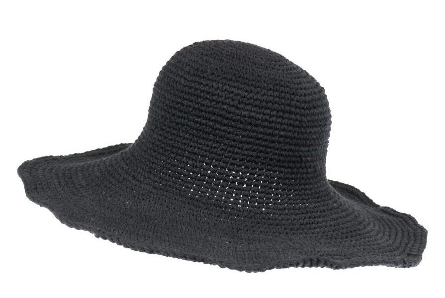 cotton - hat - large brim - plain color - black - Sunbeamfashion.gr