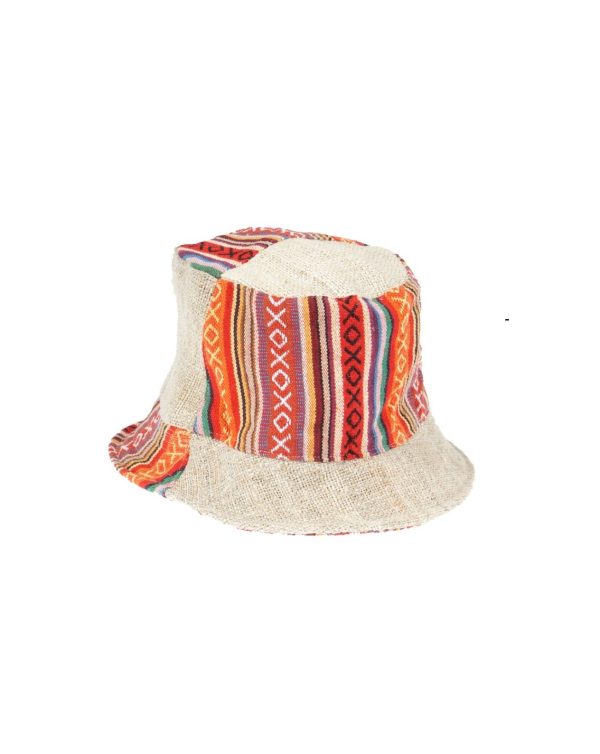 hemp - bucket - hat - ecru - red