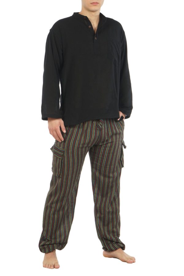 cotton cargo pants with stripes - green - bordo