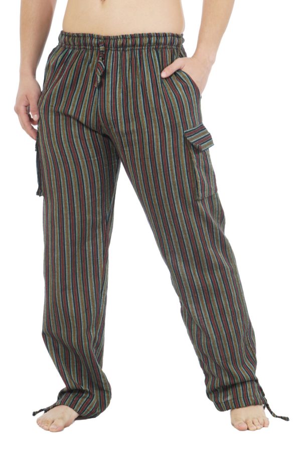 cotton cargo pants with stripes - green - bordocotton cargo pants with stripes - green - bordo