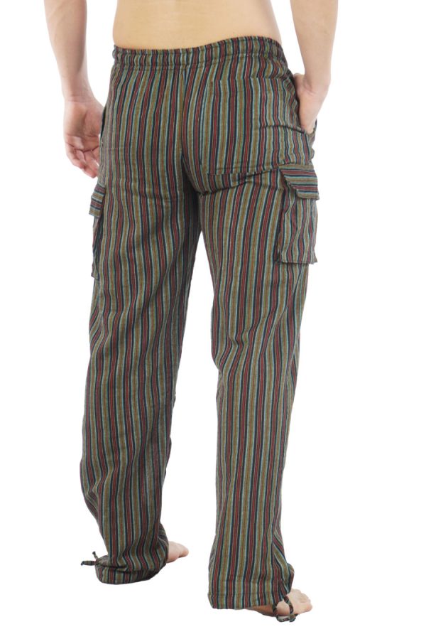 cotton cargo pants with stripes - green - bordo