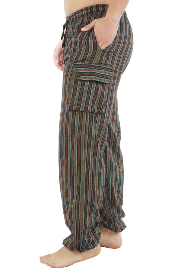 cotton cargo pants with stripes - green - bordo