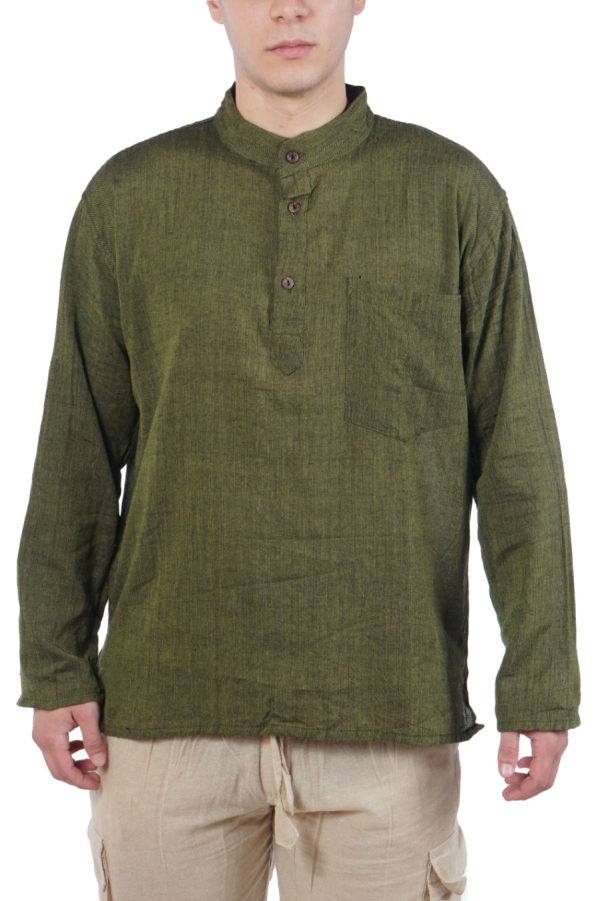 Cotton Mao Shirt - olive greenCotton Mao Shirt - olive green