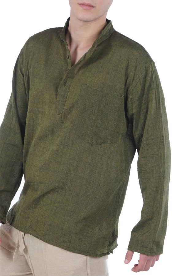 βαμβακερό πουκάμισο Μάο - λαδί