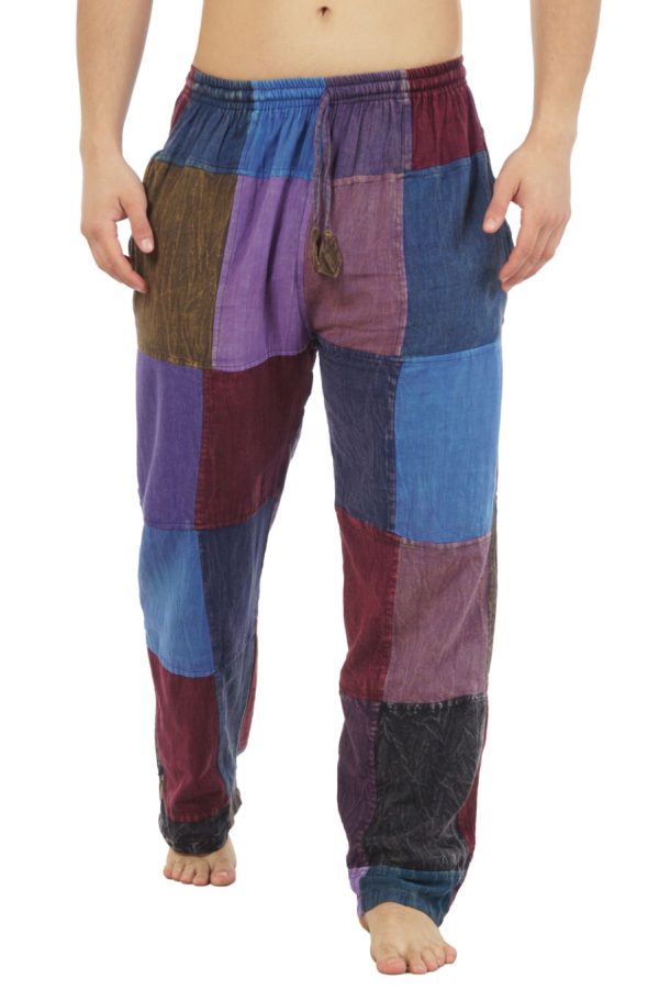 βαμβακερό παντελόνι -  patchwork - μπλε μοβ