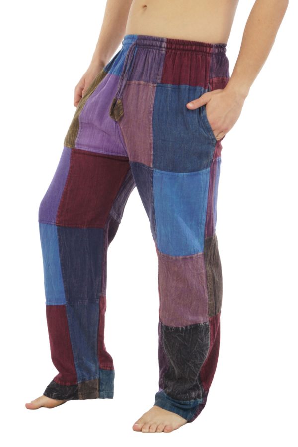 βαμβακερό παντελόνι -  patchwork - μπλε μοβ