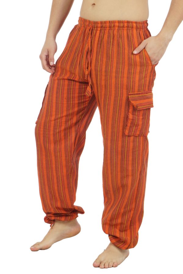 cotton cargo pants with stripes - orange