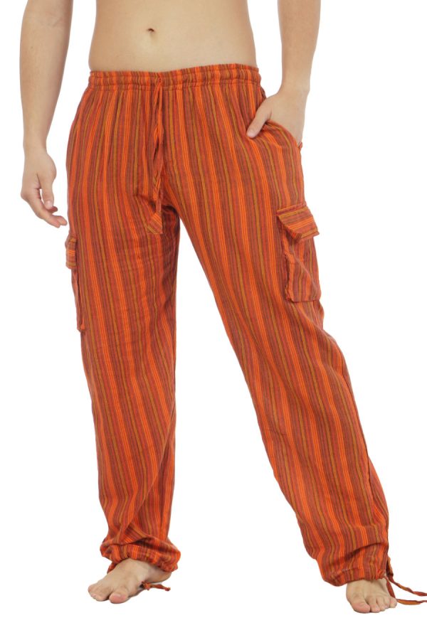 cotton cargo pants with stripes - orangecotton cargo pants with stripes - orange