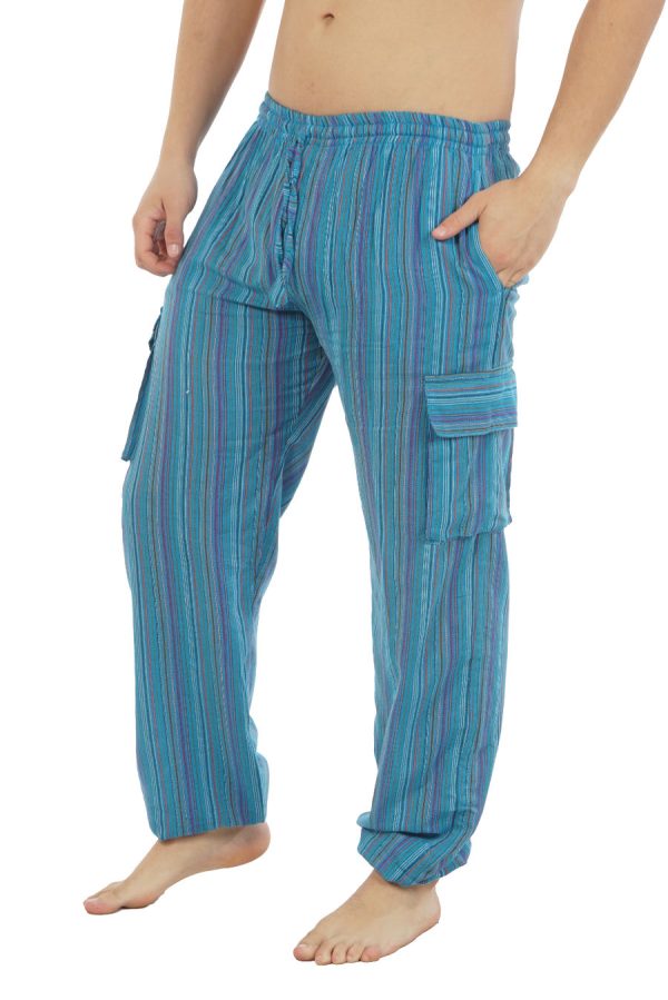 cotton cargo pants with stripes - turquoise