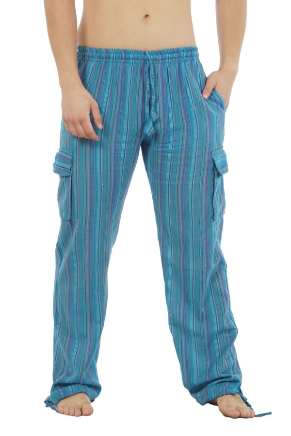 cotton cargo pants with stripes - turquoisecotton cargo pants with stripes - turquoise