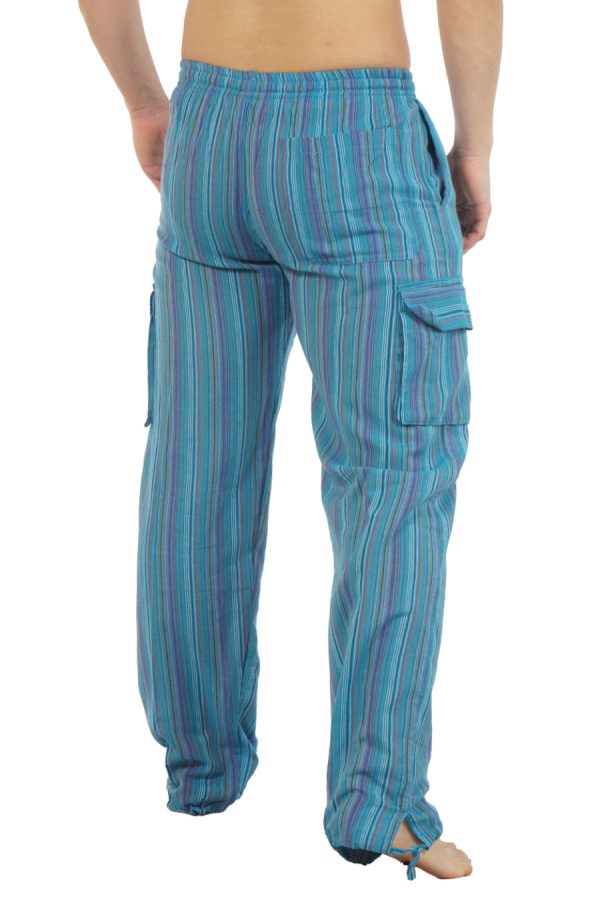 cotton cargo pants with stripes - turquoise