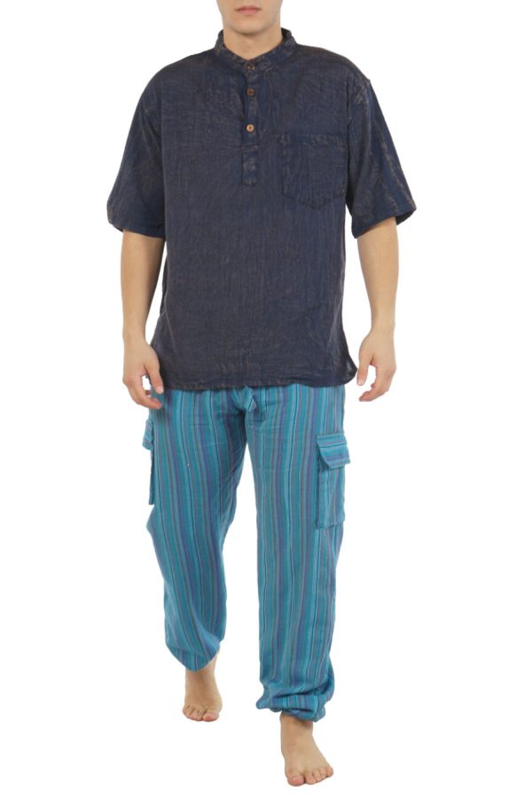 cotton cargo pants with stripes - turquoise