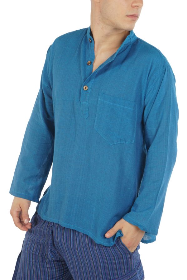 βαμβακερό πουκάμισο Μάο - μπλε