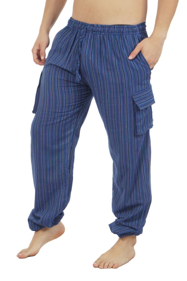 cotton cargo pants with stripes - blue