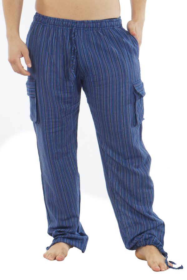 cotton cargo pants with stripes - bluecotton cargo pants with stripes - blue