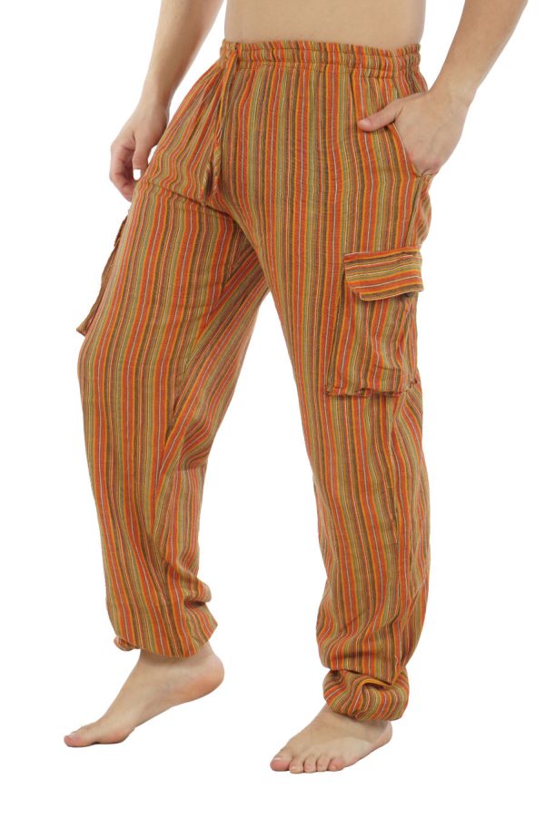 cotton cargo pants with stripes - orange - yellow