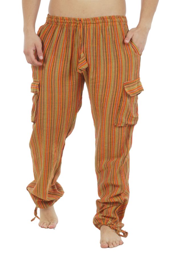 cotton cargo pants with stripes - orange - yellow