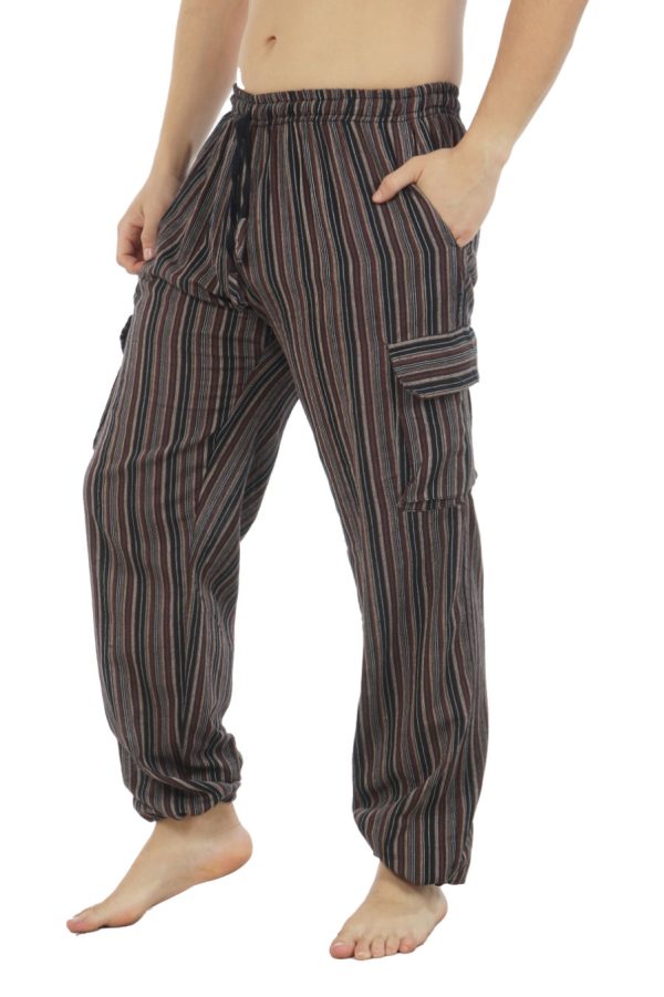 cotton cargo pants with stripes -black - brown
