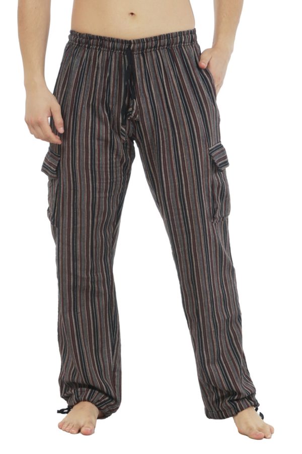 cotton cargo pants with stripes -black - browncotton cargo pants with stripes -black - brown