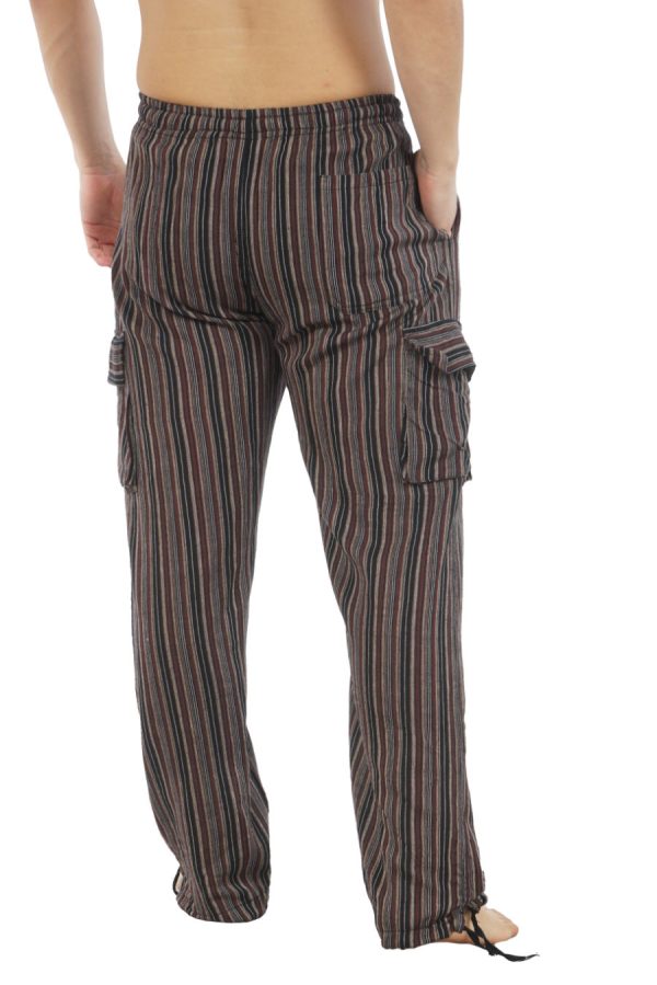 cotton cargo pants with stripes -black - brown