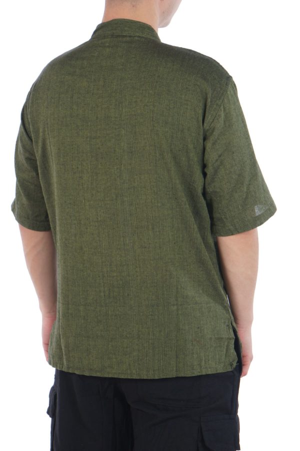 βαμβακερό κοντομάνικο πουκάμισο, στυλ Μάο - λαδί